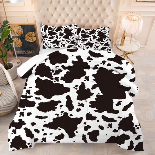 VTKON Kids Cow Print Comforter Set Queen Size Cartoon Milk Cow Print Bedding Set for Kids and Adults Microfiber Cow Print Farmhouse Bed Set Ultra Soft Bedding Set for All Seasons