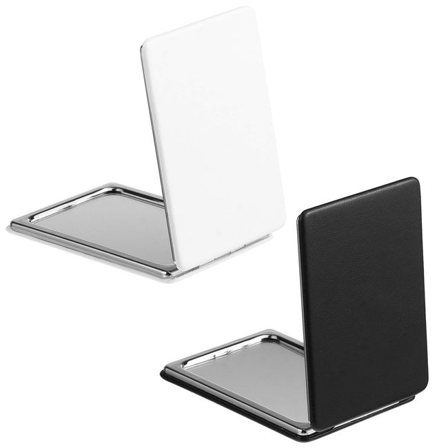 Frcolor Portable Mirror, Foldable, Compact Mirror, Vanity Mirror, Square, Hand Mirror, Lightweight, Stylish, Pocket Mirror, Set of 2 (White + Black)