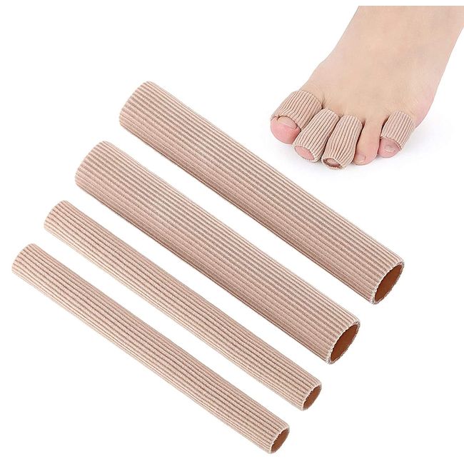 YANGWEN Toe Cushion Tube, 4Pcs CuttableToe Tubes Sleeves Soft Gel Toe Sleeve Protectors for Cushions Corns Relief Toe Pressure Pain