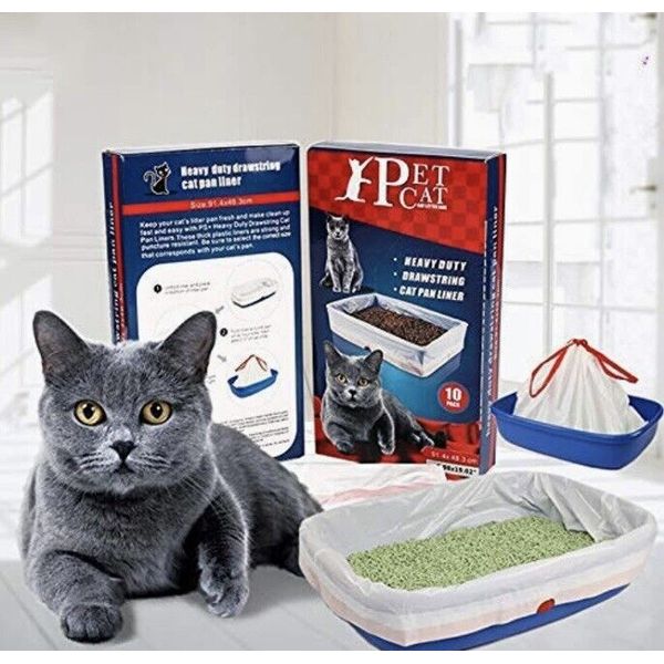 Heavy-Duty Drawstring Cat Litter Pan Liners, XL (36” x 19”)