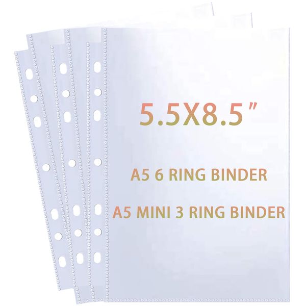 80 Pack 160 Pockets 5.5x8.5” Sheet Protector Sleeves for 6 Ring A5 Binder, A5 Mini 3 Ring Binder, Ultra-Clear Playbill Holder Sleeves, Double-Sided, Top Loading Sheet Protector for Paper Report