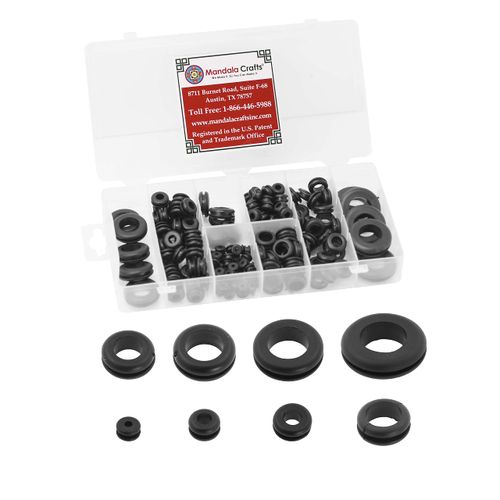 Mandala Crafts Rubber Grommet Kit Eyelet Ring Rubber Gasket Assortment - 125 Rubber Plugs for Holes - Rubber Grommets for Wiring Automotive Plumbing Electrical Firewall Cable Wire