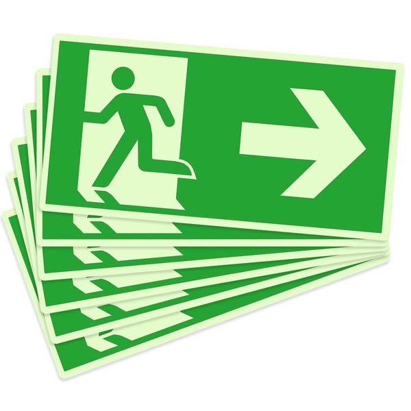 Mumjooyi 6 Stück Notausgang Rechts Notausgangsschild Nachleuchtend Selbstklebend PVC Starker Kleber Hochwertiges Rechts Notausgangsschild Aufkleber 29 x 13 cm