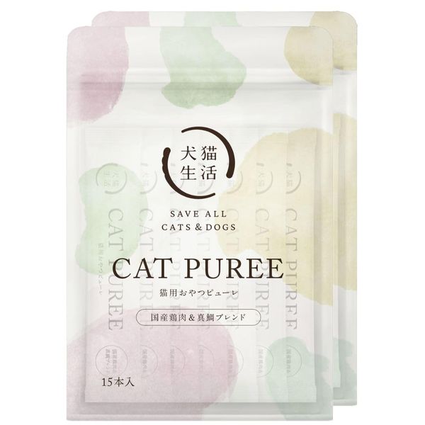 [Jointly Developed by Veterinarians] Dog and Cat Lifestyle Cat Treat, Puree, Mixed Chicken Scissors & Red Snapper Flavor, 15 Bottles x 2 Bags, Made in Japan