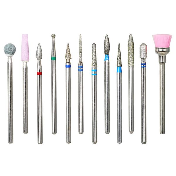 NMKL38 12PCS Nail Drill Bits Cuticle Cleaner Dust Drill Brush Rotary Polishing Buffing File Burrs for Nail Salon Manicure Pedicure Tools