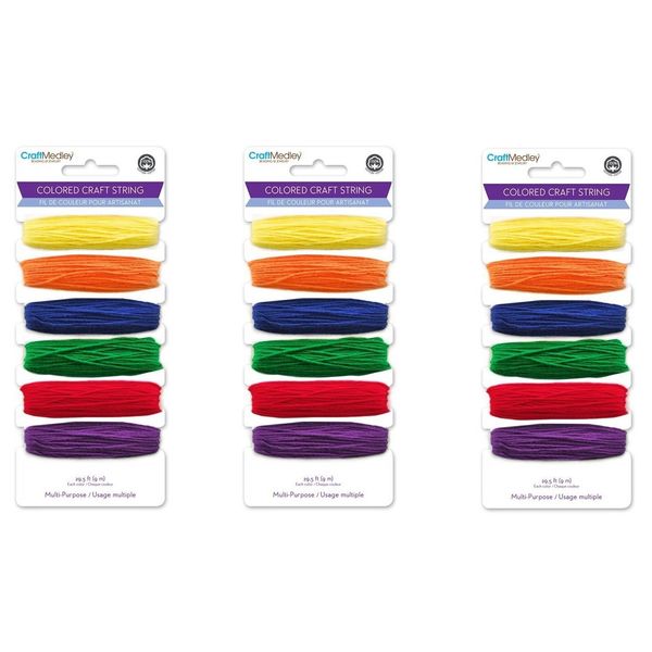 Craft Medley Multi-Purpose Colored Craft String, 29.5-Feet, Bright's (3 Pack)
