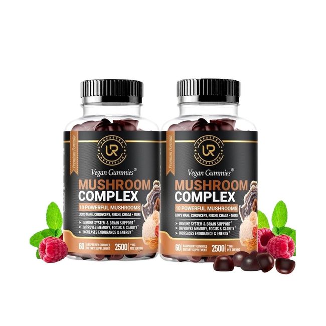 Mushroom Extract Complex Gummies Lions Mane Chaga 2-pack Focus Memory Immunity