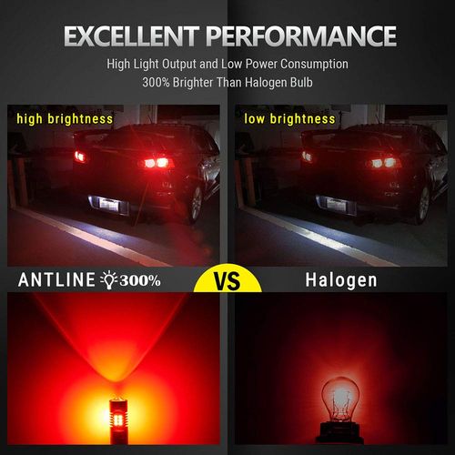 ANTLINE Extremely Bright 3157 3156 3156A 3057 4057 4157 3057LL 3457 3157K 21-SMD 1260 Lumens LED Bulb Replacement Brilliant Red for Car Brake Tail Turn Signal Blinker Lights Bulbs (Pack of 4)