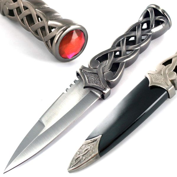 Ace Martial Arts Supply New Scottish Celtic Gaelic Twist Knot Blue Ruby Gemstone Wicca Dirk Dagger Knife, 9-Inch (Red)