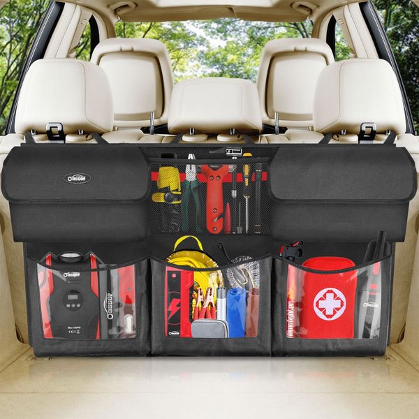 Oasser Back Seat Trunk Organizer Hanging Car Organizer Trunk Foldable Cargo Storage with 6 Large Pockets 3 Adjustable Straps 40x19inch