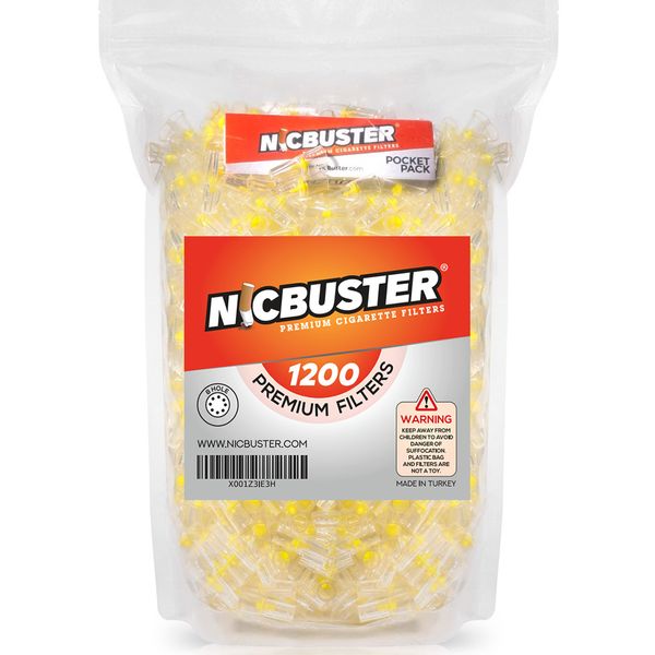 NICBUSTER 8 Hole Disposable Cigarette Filters - Bulk Economy Pack (1200 Filters)