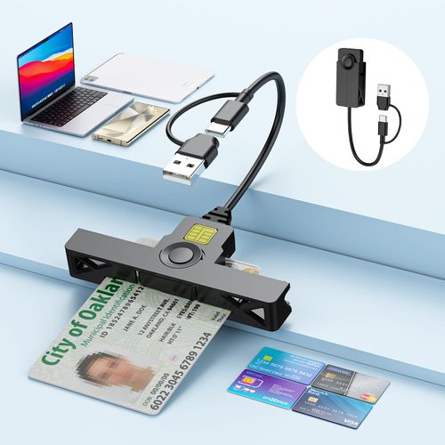 USB A+Type-C CAC Smart Card Reader,DOD Military Type-C Common Access Credit Card/ID/IC Bank/Health/Government ID/PIV CAC Chip Card with Windows, Mac OS for Android, MacBook Pro-Mini & Fold- Black