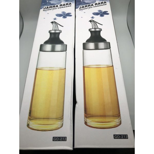 Set of 2 Glass Bottle Oil Vinegar Dispensers Cruets Lever Release Pourer, 21Oz