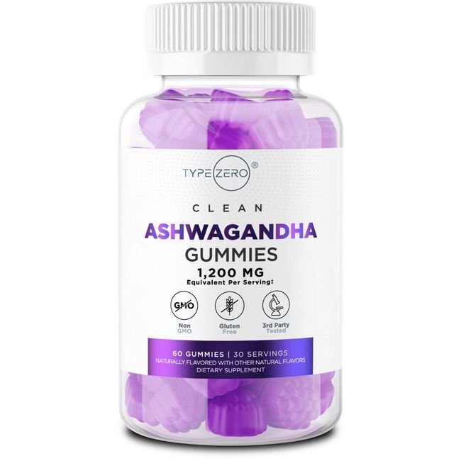 Type Zero Ashwagandha Gummies 1200mg Equivalent (Mixed Berry Flavor) 30 Servings