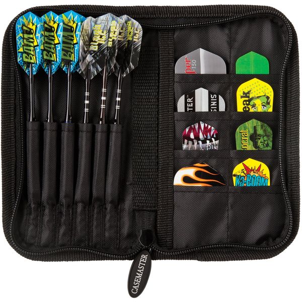 Casemaster Deluxe Nylon Dart Case for Steel and Soft Tip Darts, Holds 6 Darts and Features 8 Pockets for Accessories Like Flights, Shafts and Tips