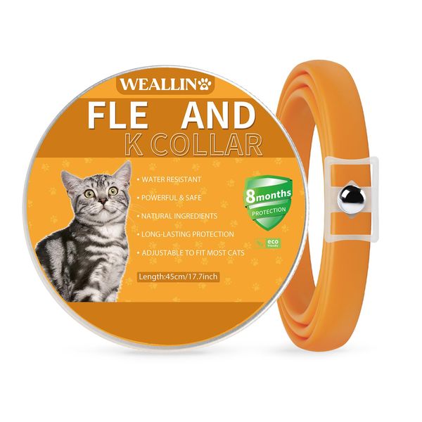 WEALLIN Collar for Cats Repellent, Built-in Pant-Based Formula Strong Repellency Slow Release Green Cats Collars, Water-Resistant Adjustable For Cats Fit Most Cats 1 Pc, Orange