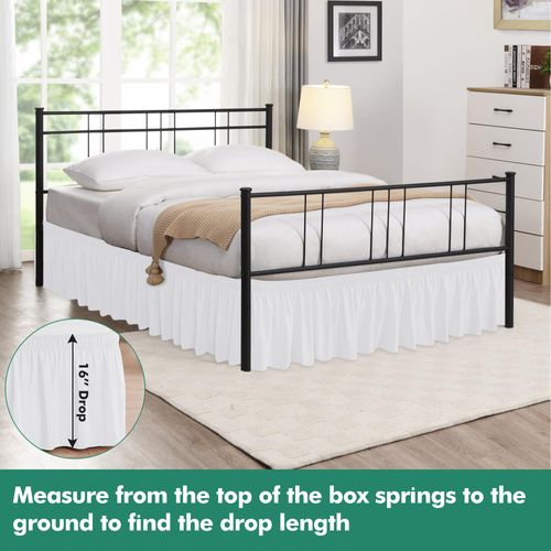 Biscaynebay Wrap Around Bed Skirts with Split Corners for Queen Beds 16" Drop, White Elastic Dust Ruffles Adjustable Easy Fit Wrinkle & Fade Resistant Silky Luxurious Fabric Machine Washable
