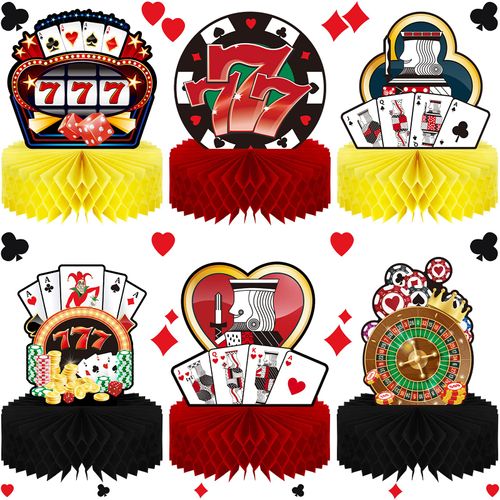 6 Pcs Casino Party Decorations Casino Table Centerpieces 10.2 Inch Casino Honeycomb Centerpieces Poker Party Decorations Casino Table Toppers Poker Table Centerpieces for Casino Poker Party Supplies