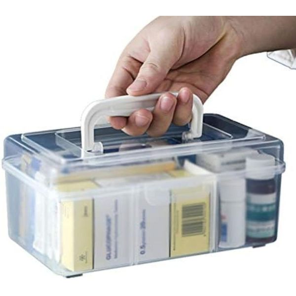 Medicine Box, First Aid Kit, Transparent Storage Box, Medicine Case with Lid, Storage Box, Medicine Storage, Nursing, Divider, First Aid Box, Disaster Preparedness Box, Medicine, Small Items, Bandage,