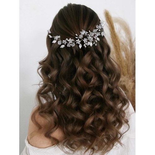 CASDRE Flower Bride Wedding Hair Vine Leaf Bridal Hair Accessories Pearl Hair Piece Headband for Women and Girls (B Silver)