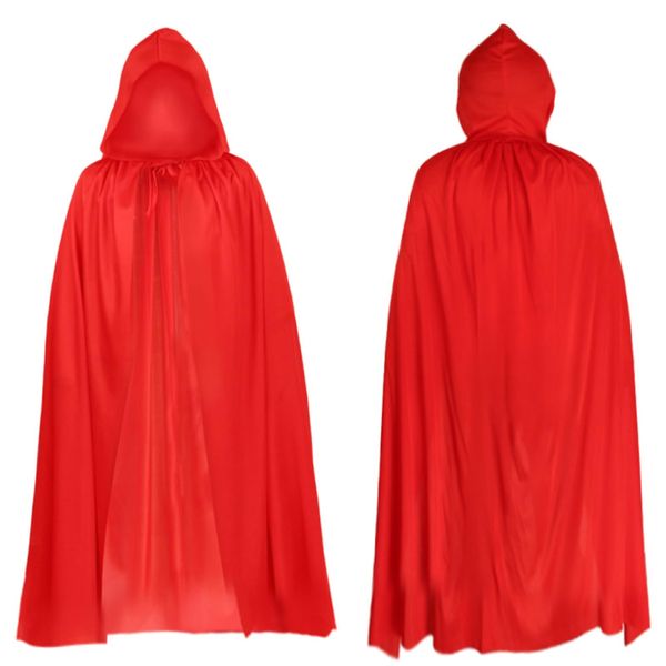 1 Pc Halloween Hooded Cloak, 140cm Halloween Red Hooded Cape Long Red Cape Hooded Robe Cloak Grim Reaper Cape for Men Women Adult Kids Halloween Christmas Witch Vampires Costume Cosplay Party