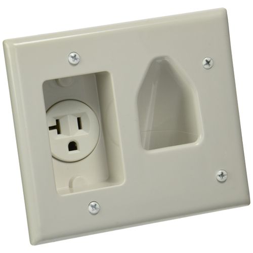 DATA COMM Electronics 45-0020-WH Recessed Commercial Grade Low Voltage Cable Plate with 20 Amp Recessed Power - White