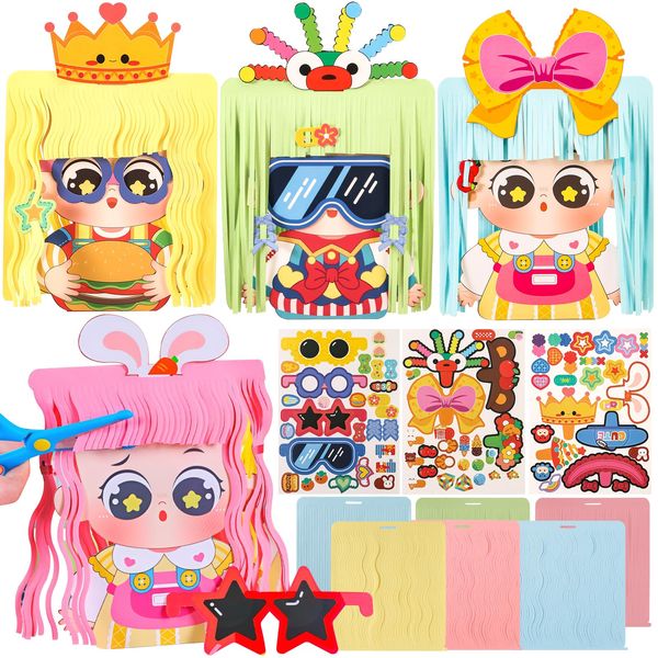 Hairstyle Design Crafts Kit, Creative Paper Doll Hair Accessories Arts and Crafts for Kids 8-12, DIY Girls Hair Stylist Educational Toys Arts & Crafts Kit, Fun Kids School Art Project Birthday Gifts