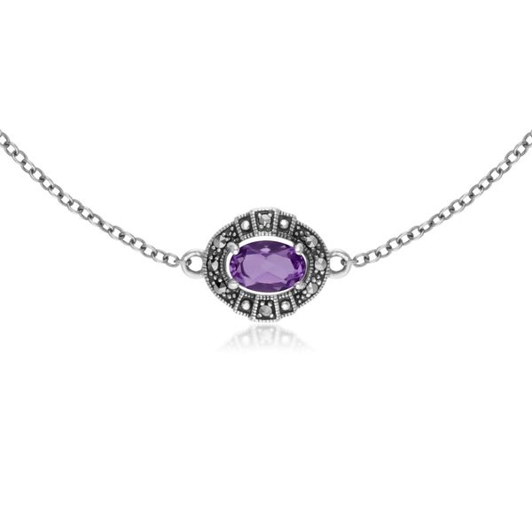 Gemondo Sterling Silver Oval Amethyst and Marcasite Cluster Bracelet