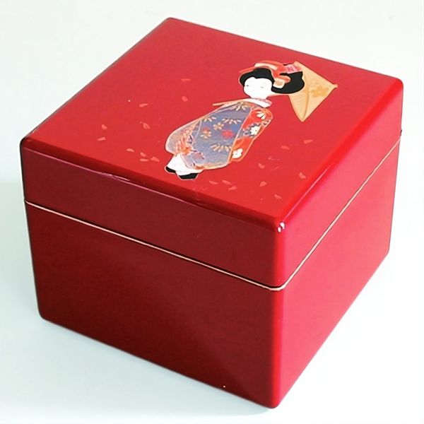 Isuke Red Lacquered Jewelry Box With Mirror Maiko Design