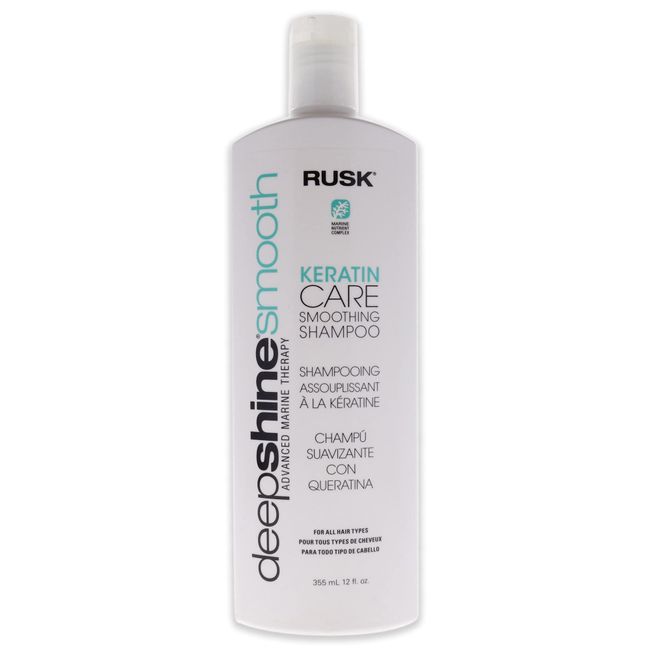 RUSK Deepshine Smooth Keratin Care Smoothing Shampoo, 12 Oz, Strengthening Shampoo for Chemically and Color-Treated Hair, Contain Vitamins and Nourishing Marine Botanicals