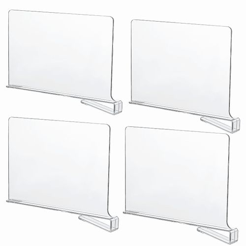 CY craft Acrylic Shelf Dividers for Closets,Wood Shelf Dividers, 4 PCS Clear Shelf Separators,Perfect for Clothes Organizer and Bedroom Kitchen Cabinets Shelf Storage and Organization