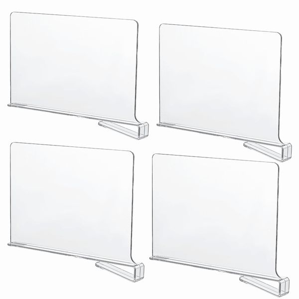 CY craft Acrylic Shelf Dividers for Closets,Wood Shelf Dividers, 4 PCS Clear Shelf Separators,Perfect for Clothes Organizer and Bedroom Kitchen Cabinets Shelf Storage and Organization