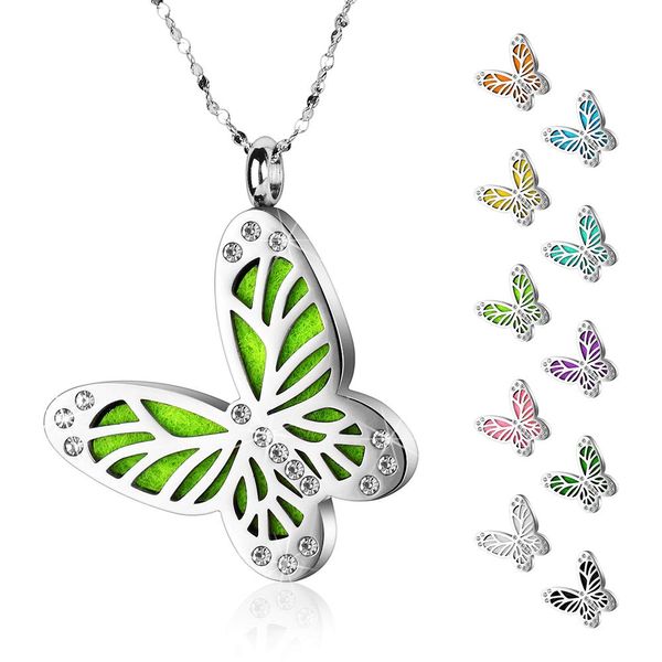 Maromalife Essential Oil Diffuser Necklace Butterfly Zircon Stainless Steel Aromatherapy Pendant Locket with Adjustable Chain and 10 PCS Felt Pads Mothers Day Christmas Birthday Gift for Women Girls