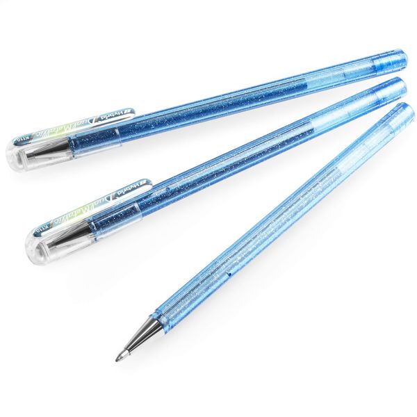 Pentel Hybrid - Dual Metallic - Liquid Gel Rollerball Pen - K110 - Blue Grey/Metallic Blue and Silver - Pack of 3