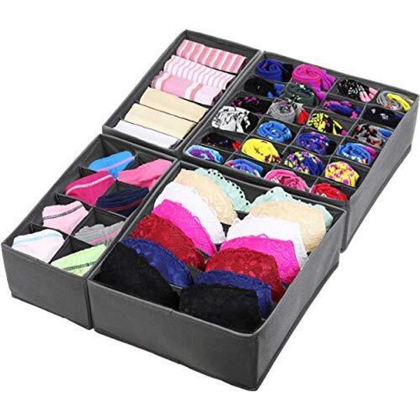 SimpleHouseware Closet Underwear Organizer Drawer Divider 4 Set Dark Grey