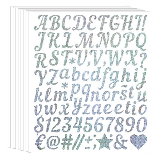 10 Blätter Vinyl Buchstaben Aufkleber Selbstklebende Zahlen Buchstaben Aufkleber Wetterfest Vinyl Klebebuchstaben Nummer Sticker Scrapbook Sticker Set Für Postfach DIY Scrapbooking (Silber)