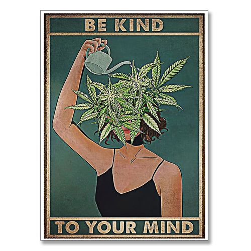 1111Vintage Mental Health Poster Inspirational Quote Be Kind To Your Mind Canvas Wall Art Print Green Posters For room Aesthetic Retro Home Wall Decor Pictures for Women Bedroom 12x16in Unframed