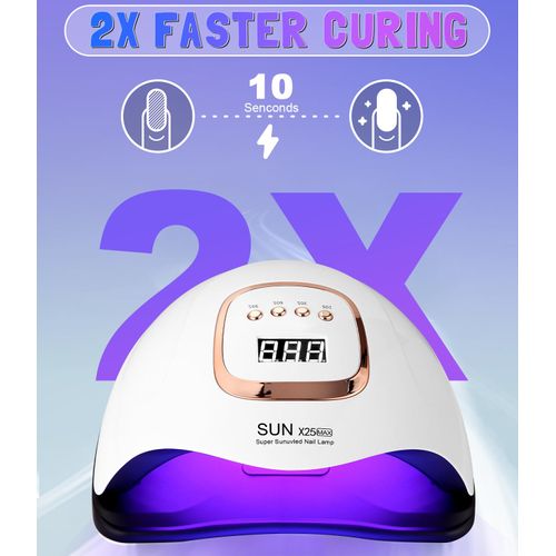 Zawaer Lampada Uv Led Unghie, Asciuga Smalto 380W con Display Digitale, Sensore Automatico 4 Impostazioni Timer, Perline Lampada da 81 Pezzi Strumenti Professionali per Nail Art per Salone e Casa