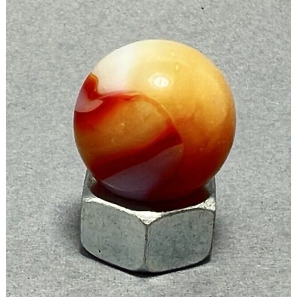 Vintage 1930s Akro Agate Red, White & Orange Sunburst 0.58" Toy Glass Marble