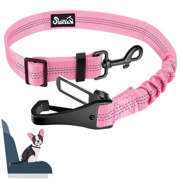 Eyein Hunde Sicherheitsgurt für Auto, Verstellbarer Hundegurt fürs Auto mit Elastischer Ruckdämpfung, 3 in 1 reflektierend Hunde Anschnallgurt für alle Hunderassen & Autotypen, 70cm (Rosa)