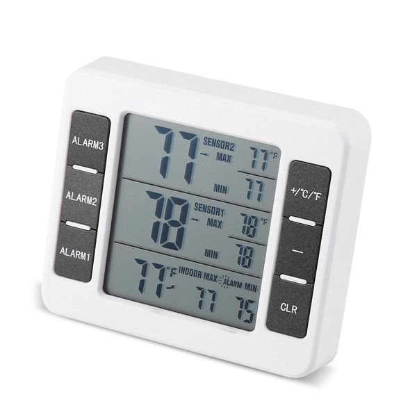 Refrigerator Wireless Digital Audible Alarm Thermometer With 2Pcs Sensor Min/Max Display