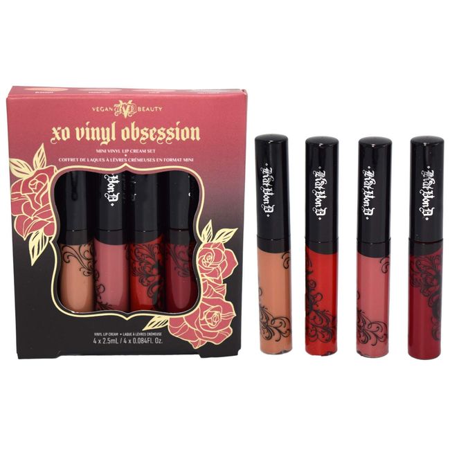 Kat Von D Mini XO Vinyl Lip Creme Lip Gloss Liquid Lipstick Obsession Set - Blossom, Carnation, Tulip, Hollyhock