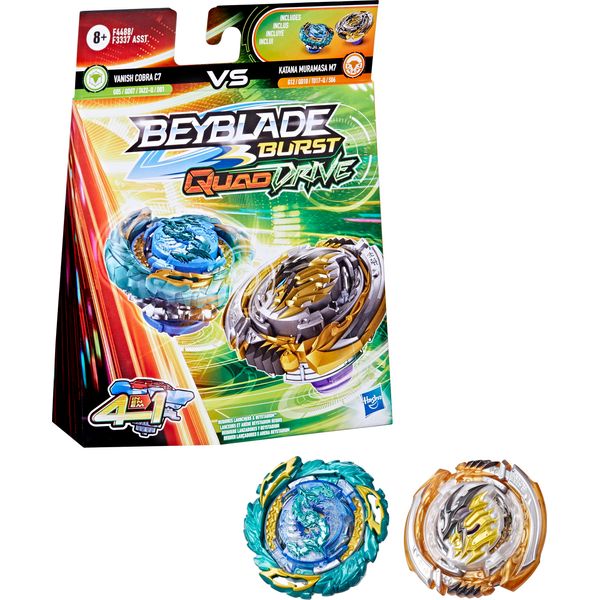 BEYBLADE Hasbro Burst QuadDrive Katana Muramasa M7 and Vanish Cobra C7 Spinning Top Dual Pack - 2 Battling Game Top Toy for Kids Ages 8 and Up