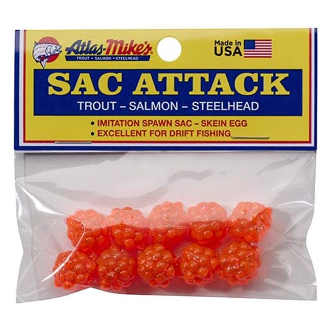 Atlas Mike's Sac Attack Imitation Salmon Fishing Bait Eggs (Pack of 10), Orange