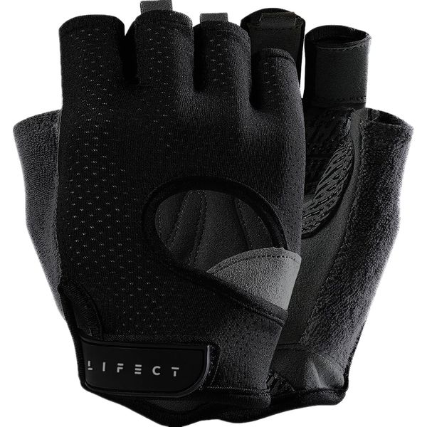 LIFECT Freedom Workout Gloves, Knuckle Weight Lifting Shorty Fingerless Gloves with Curved Open Back, for Powerlifting, Gym, Women and Men (Black, Small)