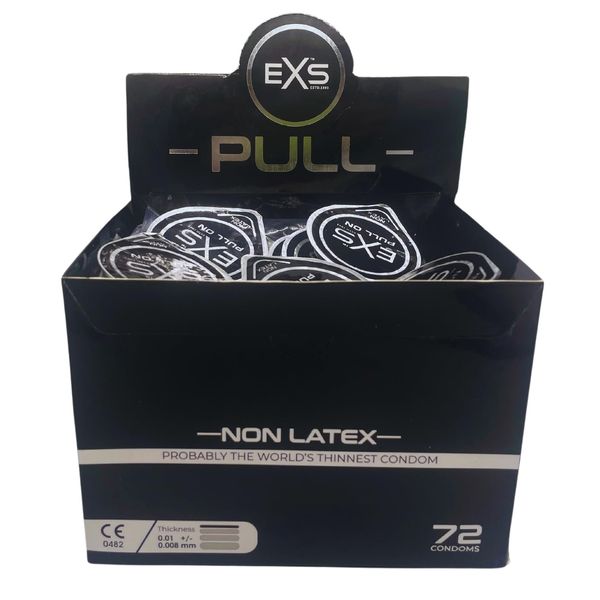 EXS | Pull Non-Latex Condoms | One of The Thinnest Quality Condoms | 0.008mm Thickness | Vegan | 72 Pack