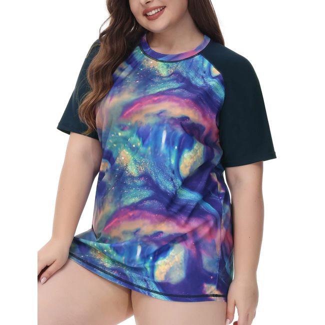 Hanna Nikole Female übergröße Crew Neck Swim Shirt Short Sleeve Printing Rash Guard für Mollige Frauen 46