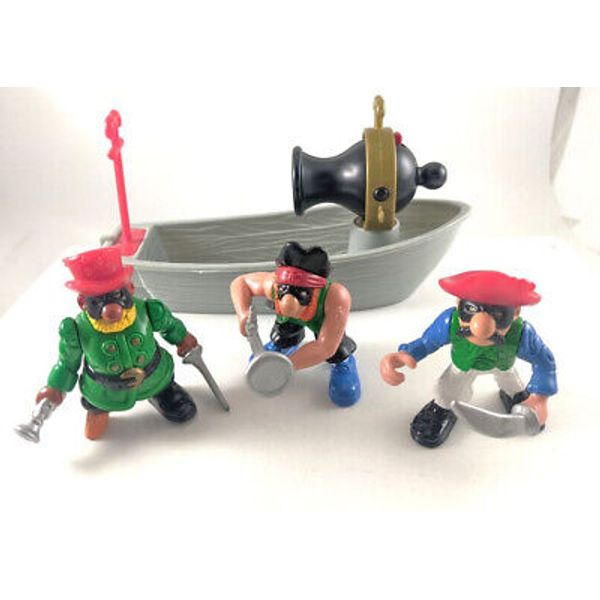 Fisher Price Great Adventures  3 BANDITS PIRATES + ROW BOAT w/Cannon NO missile