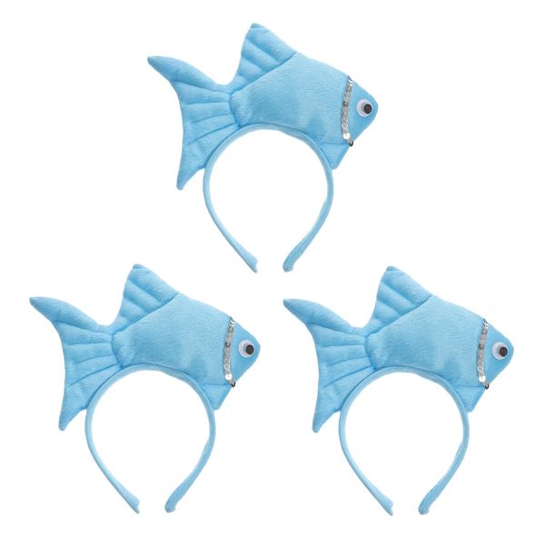 LOGOFUN 3Pcs Fish Headband Plush Animal Headbands Funny Cosplay Headwear Props Halloween Party Dress Up Accessories (Blue)