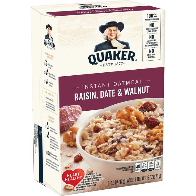 Quaker Instant Oatmeal, Raisin, Date & Walnut, 13 oz